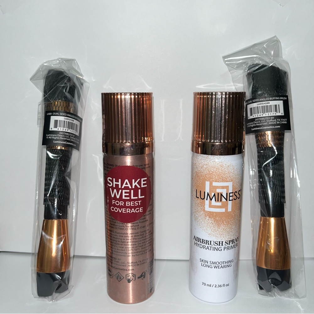 Luminess Airbrush Spray Silk Foundation + Primer & 2 Buffing Brush Kit Fair